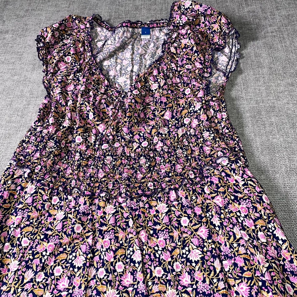 Old Navy Waist Defined Midi Dress Womens Large Multicolor Floral Smocked Bodice - Picture 3 of 13